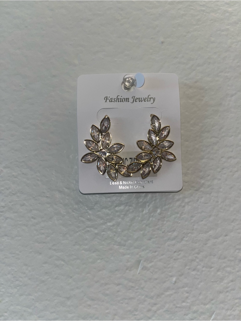 Fashion Jewelry Gold Leaf Crystal Ear Climbers - Clear Stones